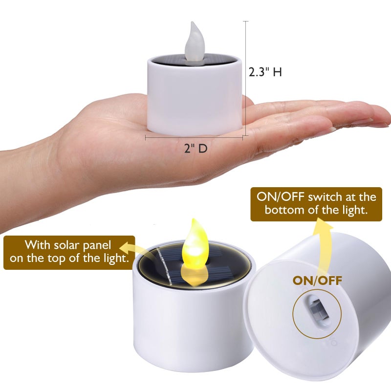 PChero Solar Candles Outdoor Waterproof, Pack of 6 LED Flameless Solar Tea Lights Candles with Dusk to Dawn Sensor for Windows Outside Lantern Porch Garden Patio Decor - Image 4